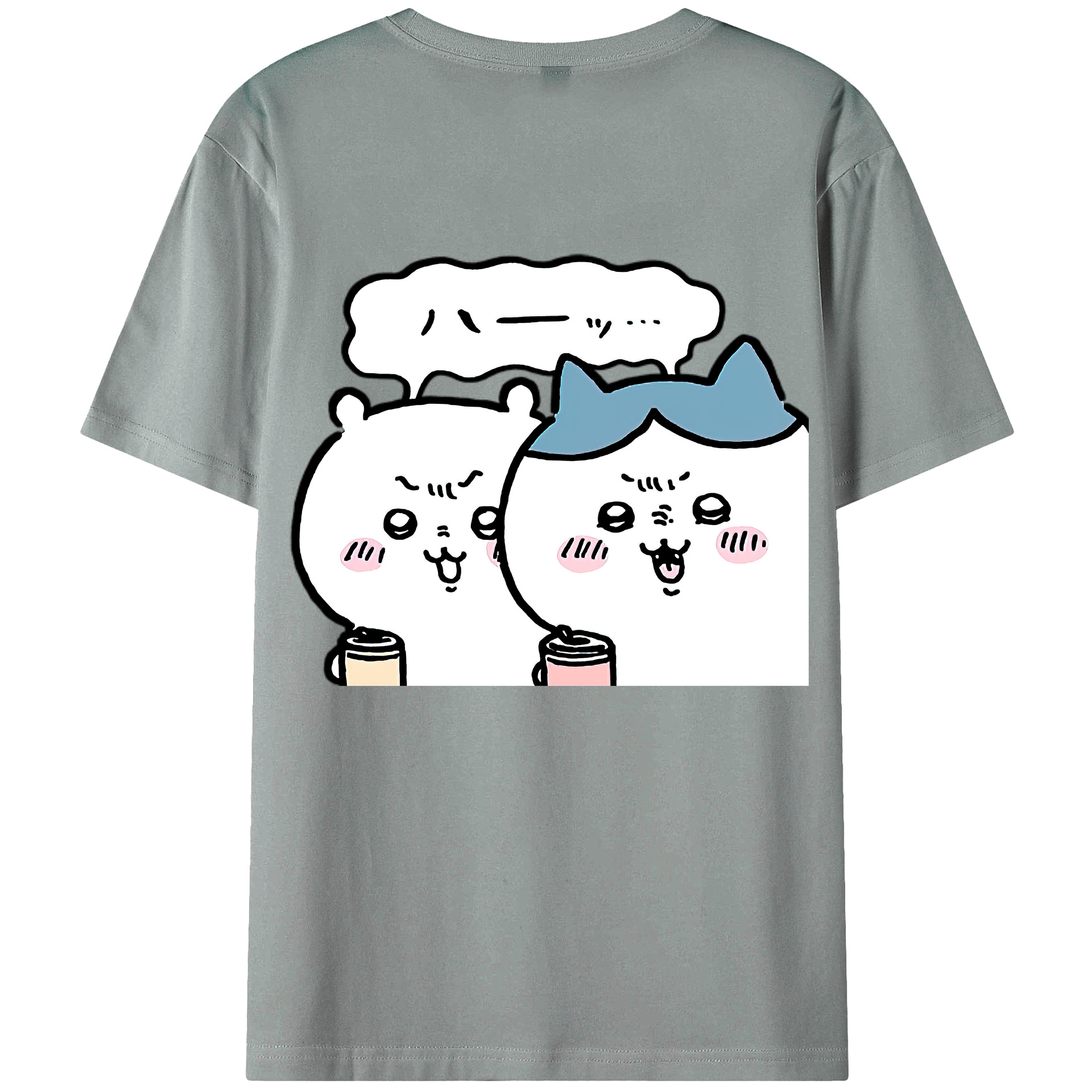 （画像用） ちいかわ ハチワレ Chii-kawa hachiware 綿100％ メンズ半袖Tシャツ（バックプリント） 通気性